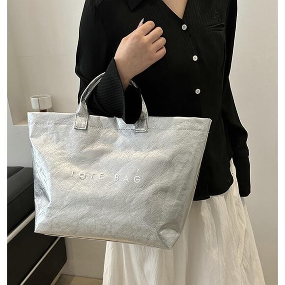 Women's PVC Tote Shoulder Handbag Winter Fall Fashion WHITE Kraft Paper Tote Bag - Picture 2 of 4